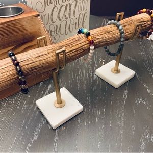 Beautiful Bracelet Holder.  Wood, “marble”and metal.Can fit a TON of bracelets!